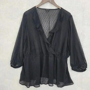 Torrid Chiffon Sheer Wrap Blouse 3X Black Textured  1731P